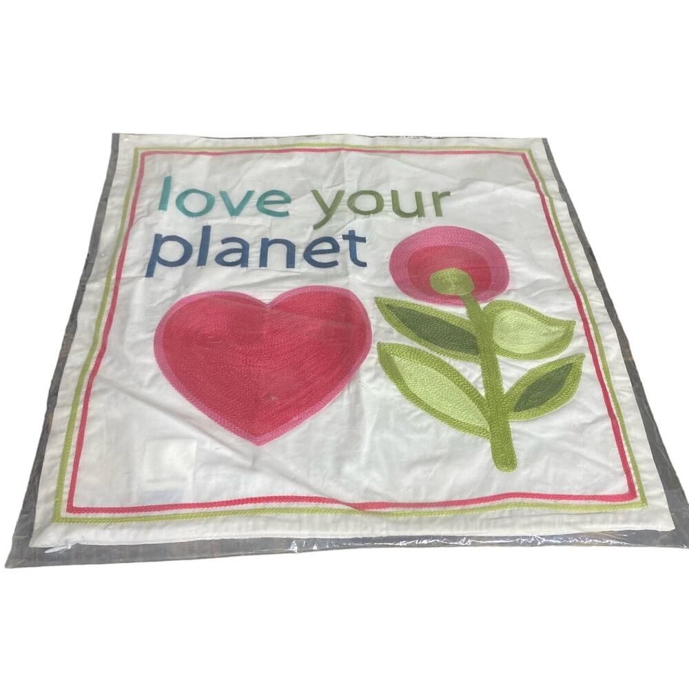 PB Teen Love Your Planet Pillow Cover Sham Square 18‎ x 18 New Pottery Barn